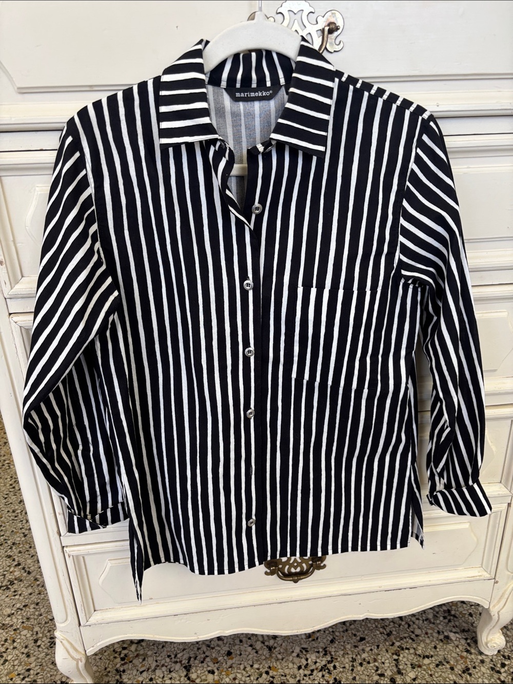 Marimekko Black and White Striped Cotton Button Down